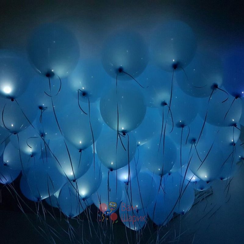Светящиеся голубые шары под потолок с белыми светодиодами