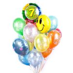 Композиция из гелиевых шаров С Днем Рождения с цифрой и смайлами