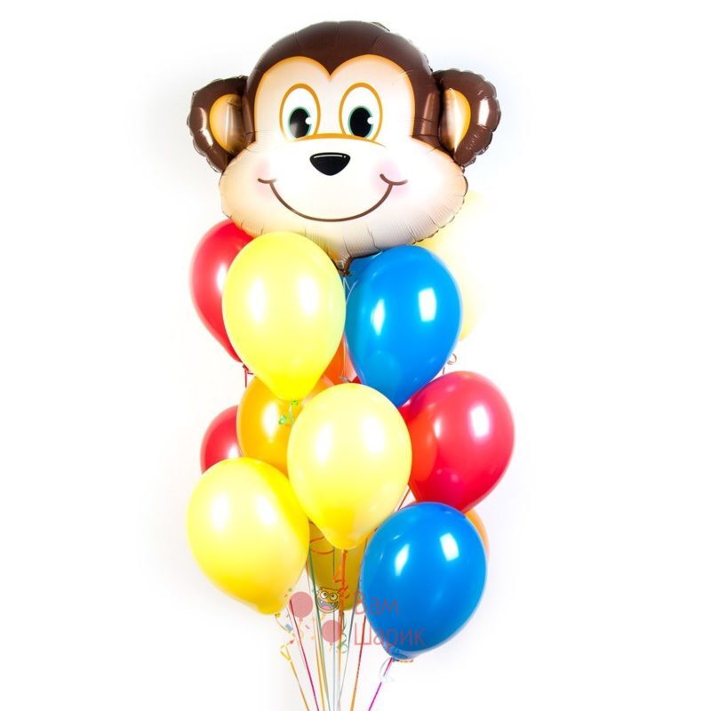 Композиция разноцветных шаров с обезьянкой