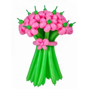 Цветы из шаров - ромашки розовые с зеленым стеблем - 1 шт.
