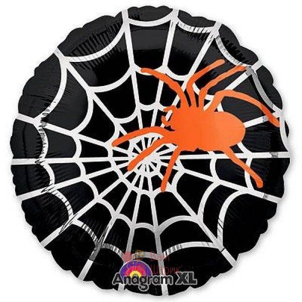 Фольгированный шар Happy Halloween с оранжевым пауком