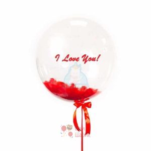Кристальный шар Bubbles с красными перьями и надписью I Love You на день влюбленных