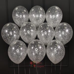 Облако прозрачных шаров с серебряными блестками