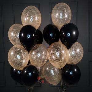 Воздушные шары черные и прозрачные с золотым блестками