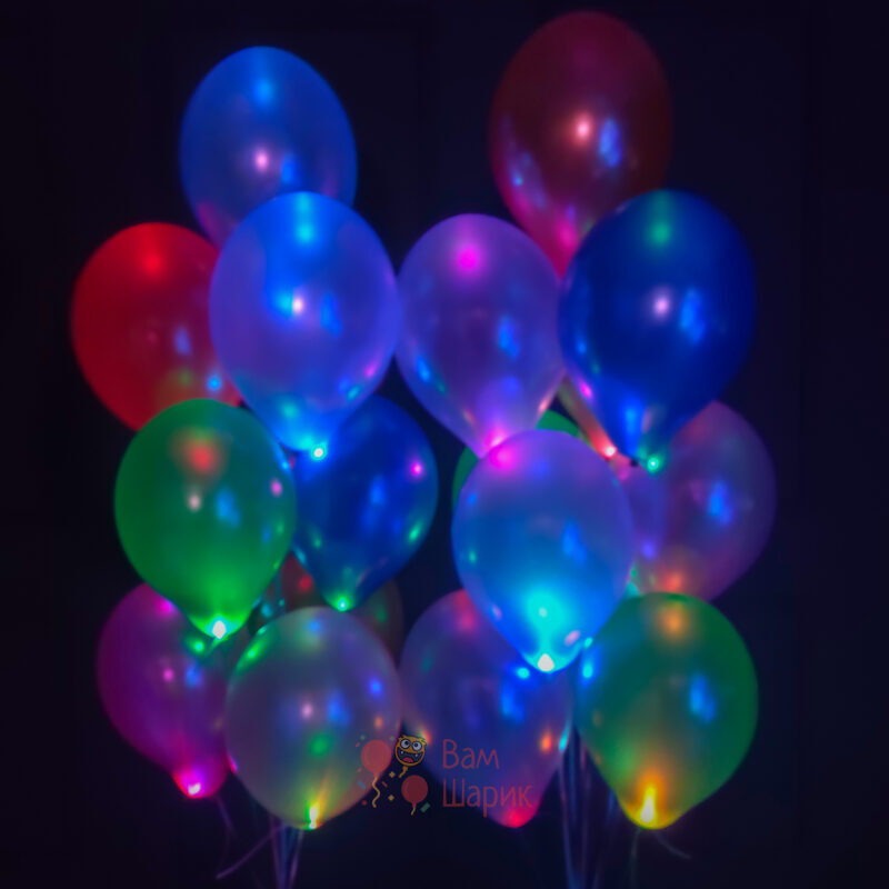 Светящиеся разноцветные шары металлик с мигающими разноцветными светодиодами