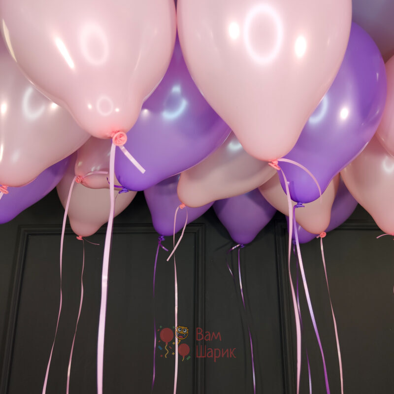 Воздушные розовые и фиолетовые шары