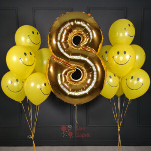 Композиция из гелиевых шаров на день рождения с цифрой 4