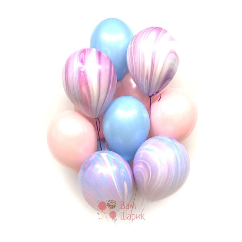 Воздушные шары розовые, голубые и сиреневыми агатами