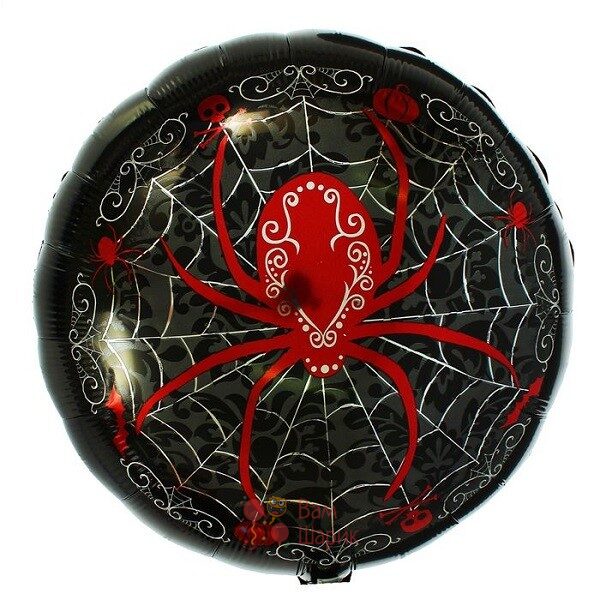 Фольгированный шар Happy Halloween с красным пауком