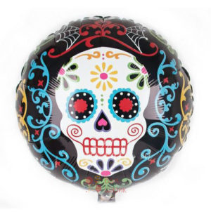 Фольгированный шар Happy Halloween с разноцветным черепом