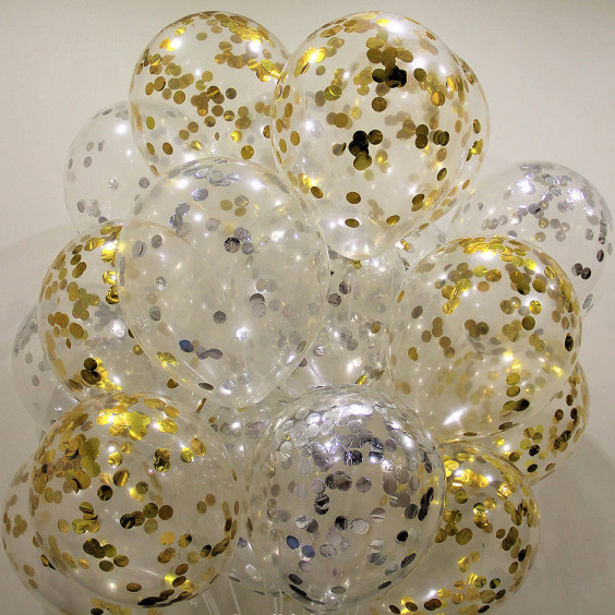 Прозрачные шары с серебряными и золотыми конфетти
